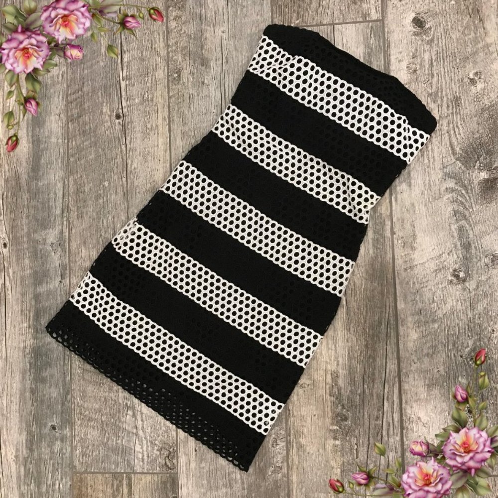 MICHAEL Michael Kors Black and White Strapless Eyelet Bodycon Dress
